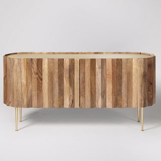 kiln sideboard with wooden stripe golden honey toned hues