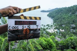 a film clapper board on the set of the white lotus season 3 in thailand