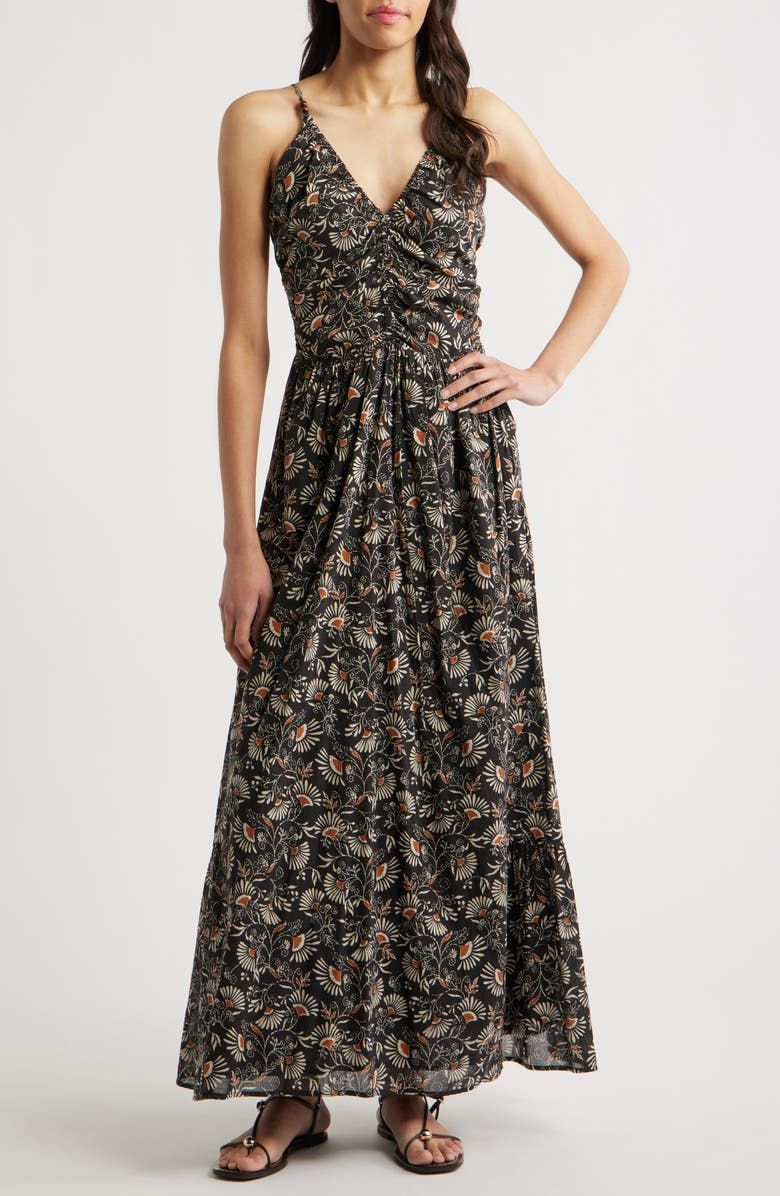Palm Floral Print A-Line Dress
