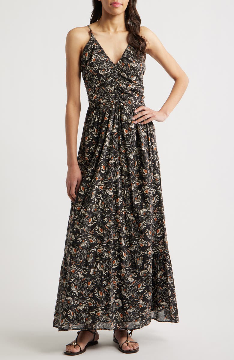 Palm Floral Print A-Line Dress