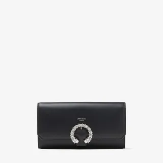 Jimmy Choo, Black Calf Leather Wallet with Crystal Buckle