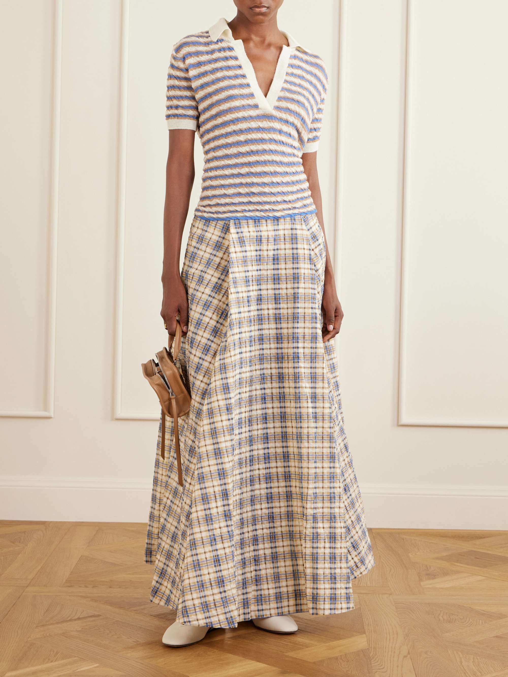 Checked Seersucker Maxi Skirt