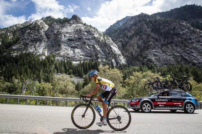Lachlan Morton (Garmin-Sharp) found himself isolated on today's steep climb