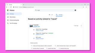 The History page in Google Chrome showing Google Journeys