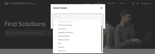 Screenshots of squarespace support