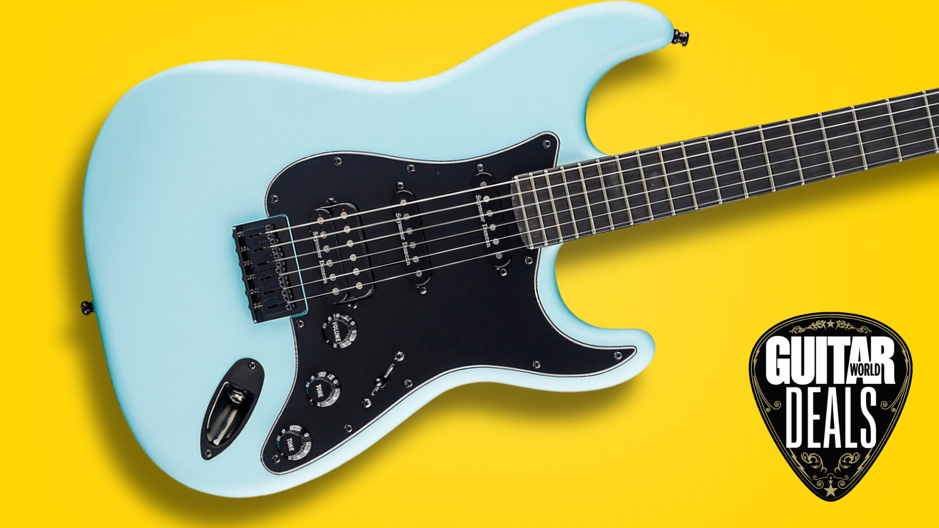 A Fender Player II HSS Stratocaster on a yellow background