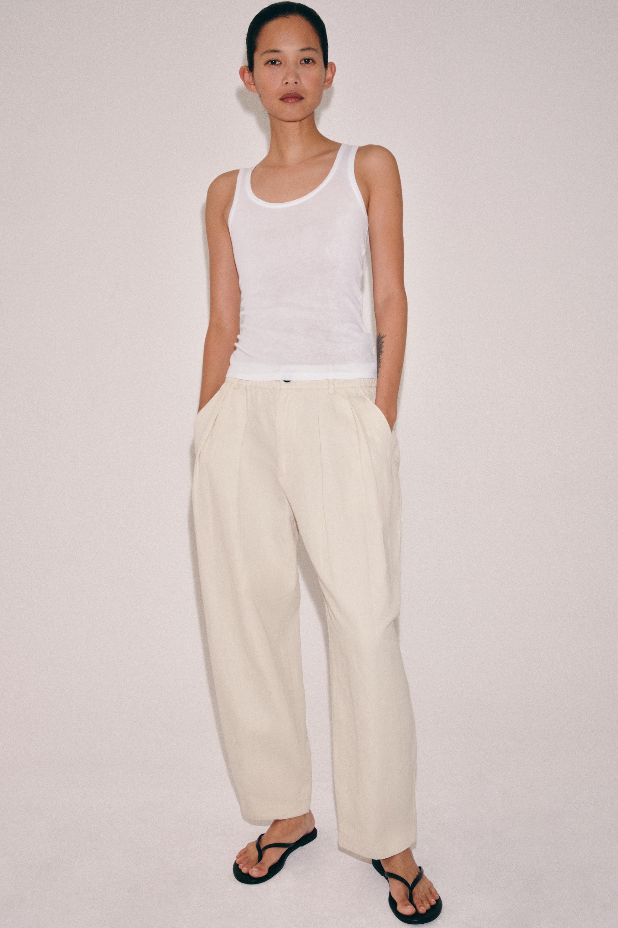 Pleated Linen Blend Trousers Zw Collection