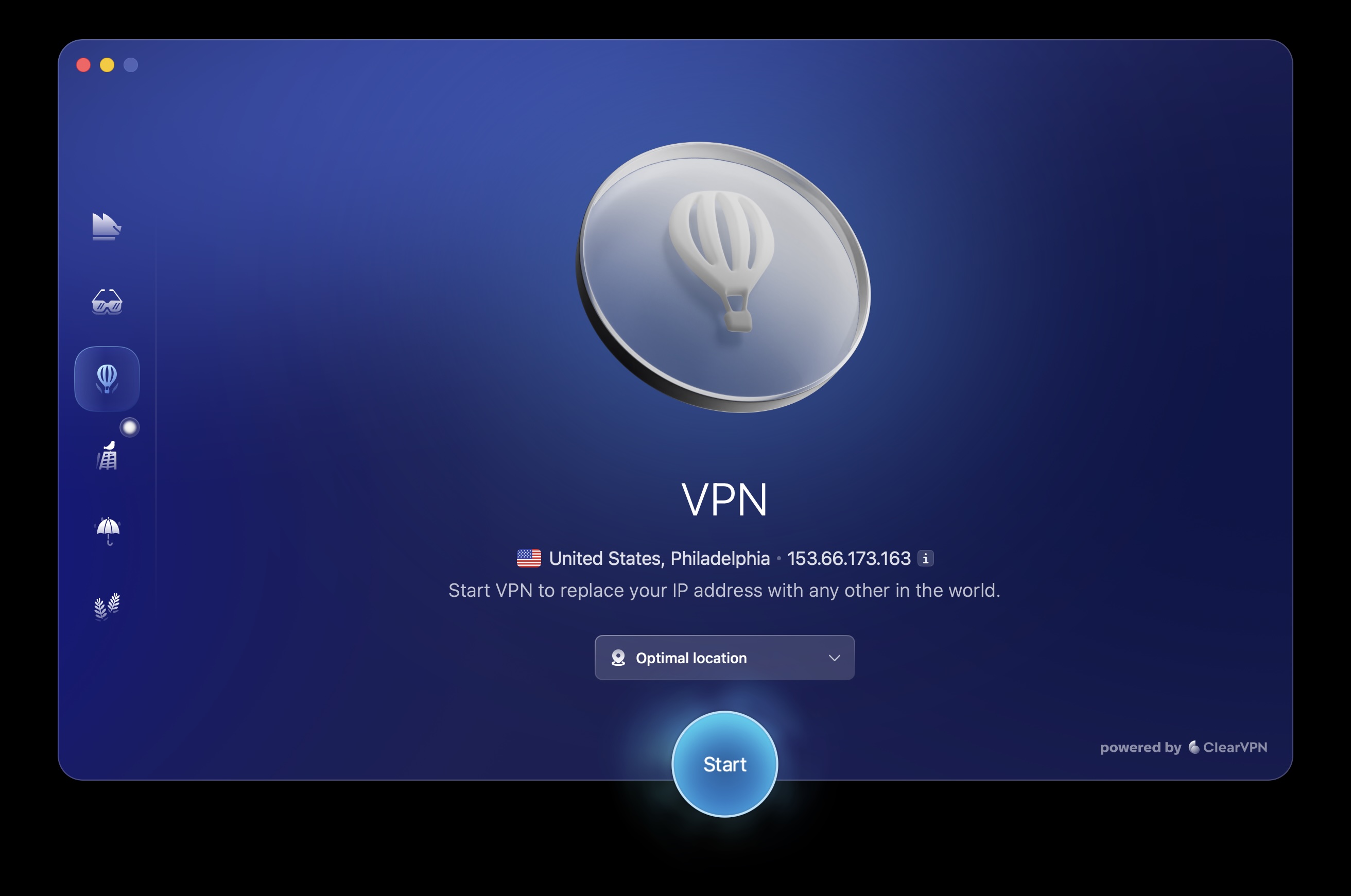 A screenshot of the MacPaw Moonlock VPN in action