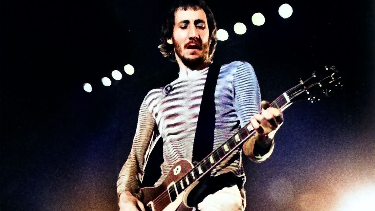 Pete Townshend performs onstage with the Who at Ahoy in Rotterdam, Netherlands on October 27 1975 