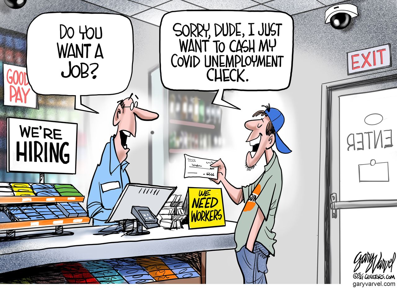 Editorial Cartoon U.S. unemployment benefits hiring