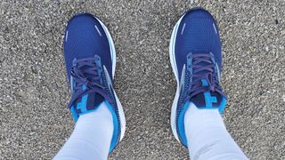 Closeup view of the Brooks Ghost 14 running shoes