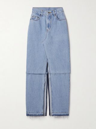 + Net Sustain Convertible Frayed Denim Maxi Skirt