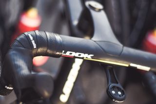 Image shows detail of cockpit feature on Look prototype race bike ridden by team Cofidis