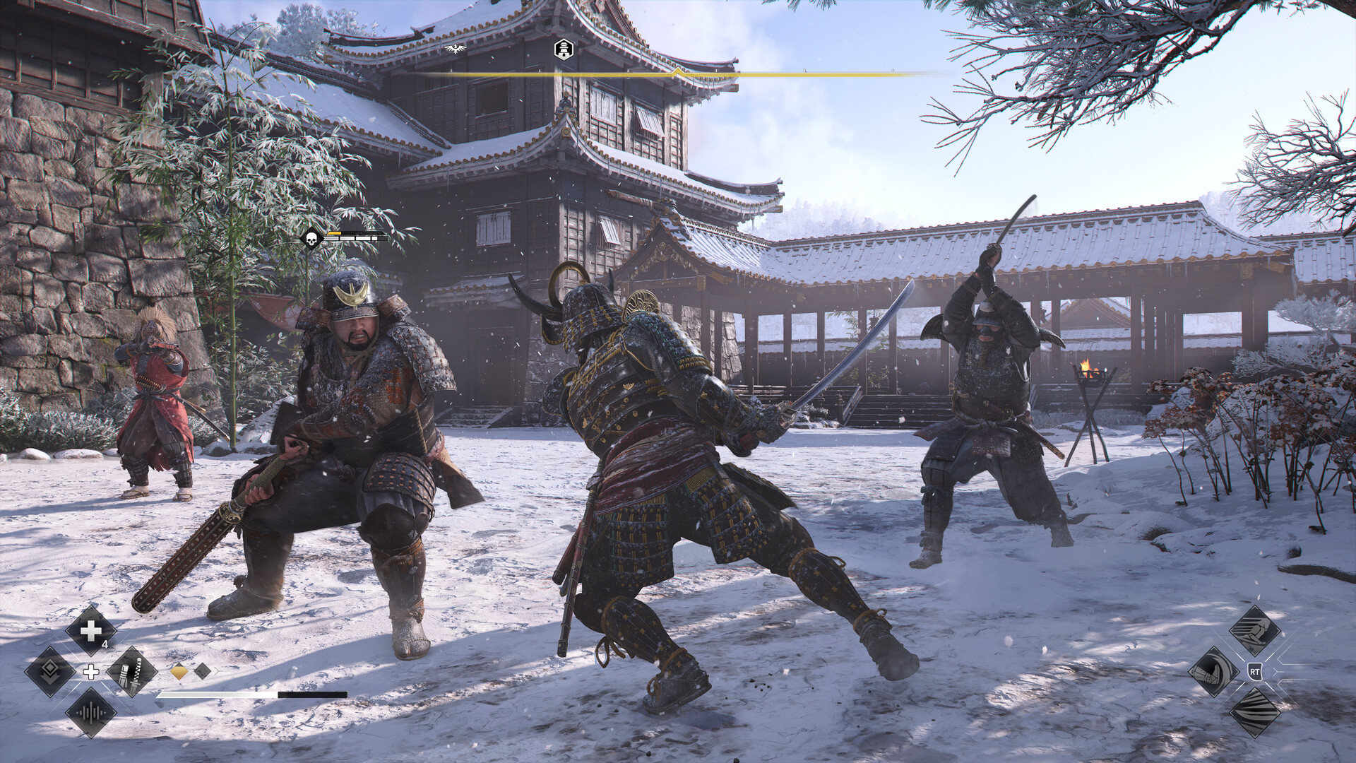 A fight amoung a group of samurai during the real-time combat RPG, Assassin&amp;rsquo;s Creed Shadows
