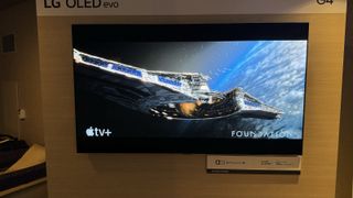 LG G4 OLED TV showing a spaceship from Foundation on Apple TV+