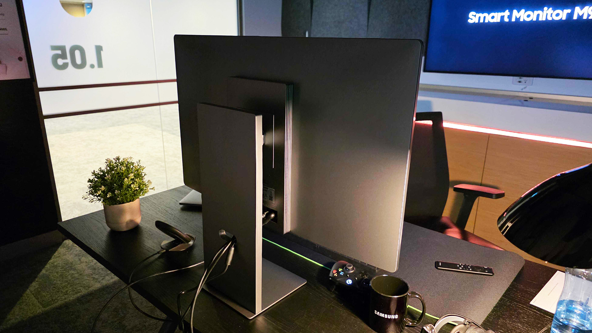 Rear view of Samsung's Smart Monitor M9 on desk