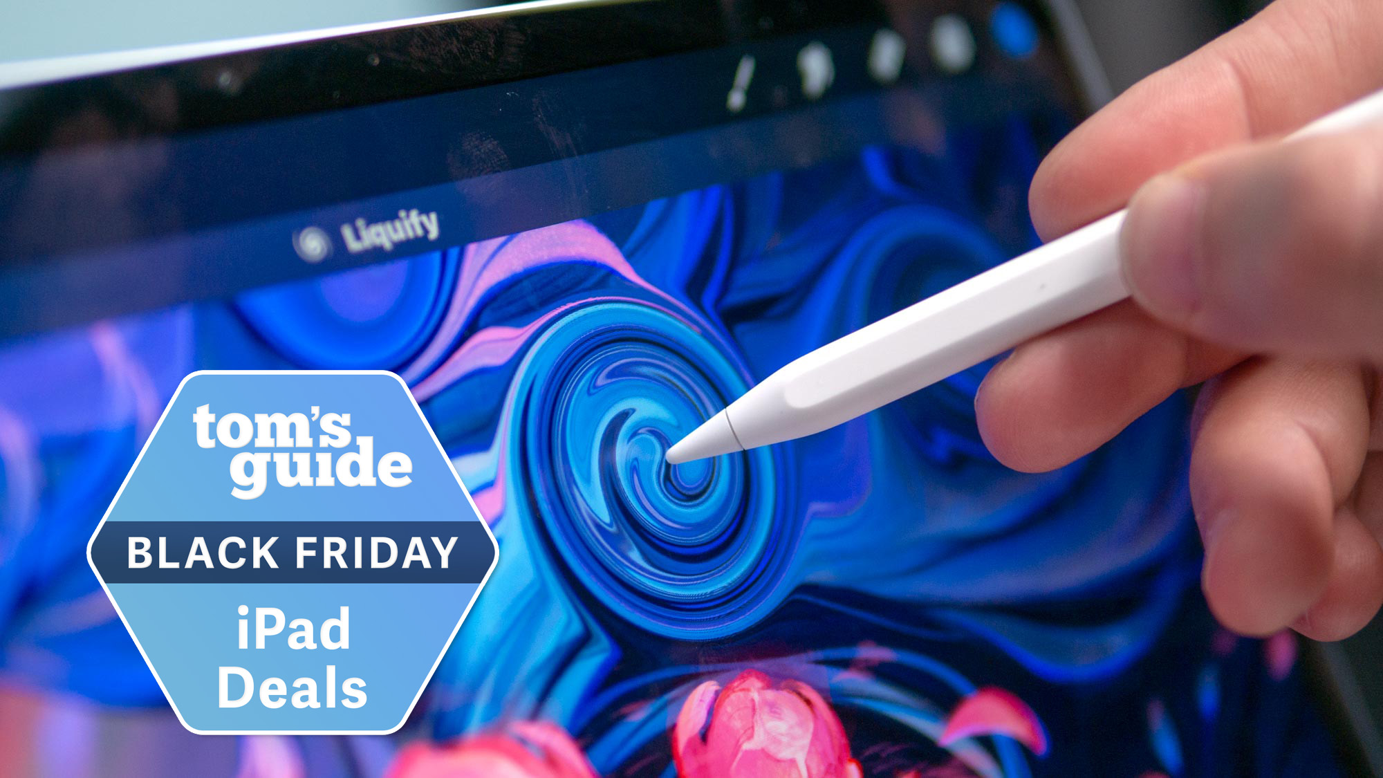 iPad Air で描画する Apple Pencil Pro、Tom's Guide Black Friday iPad Deals バッジ付き