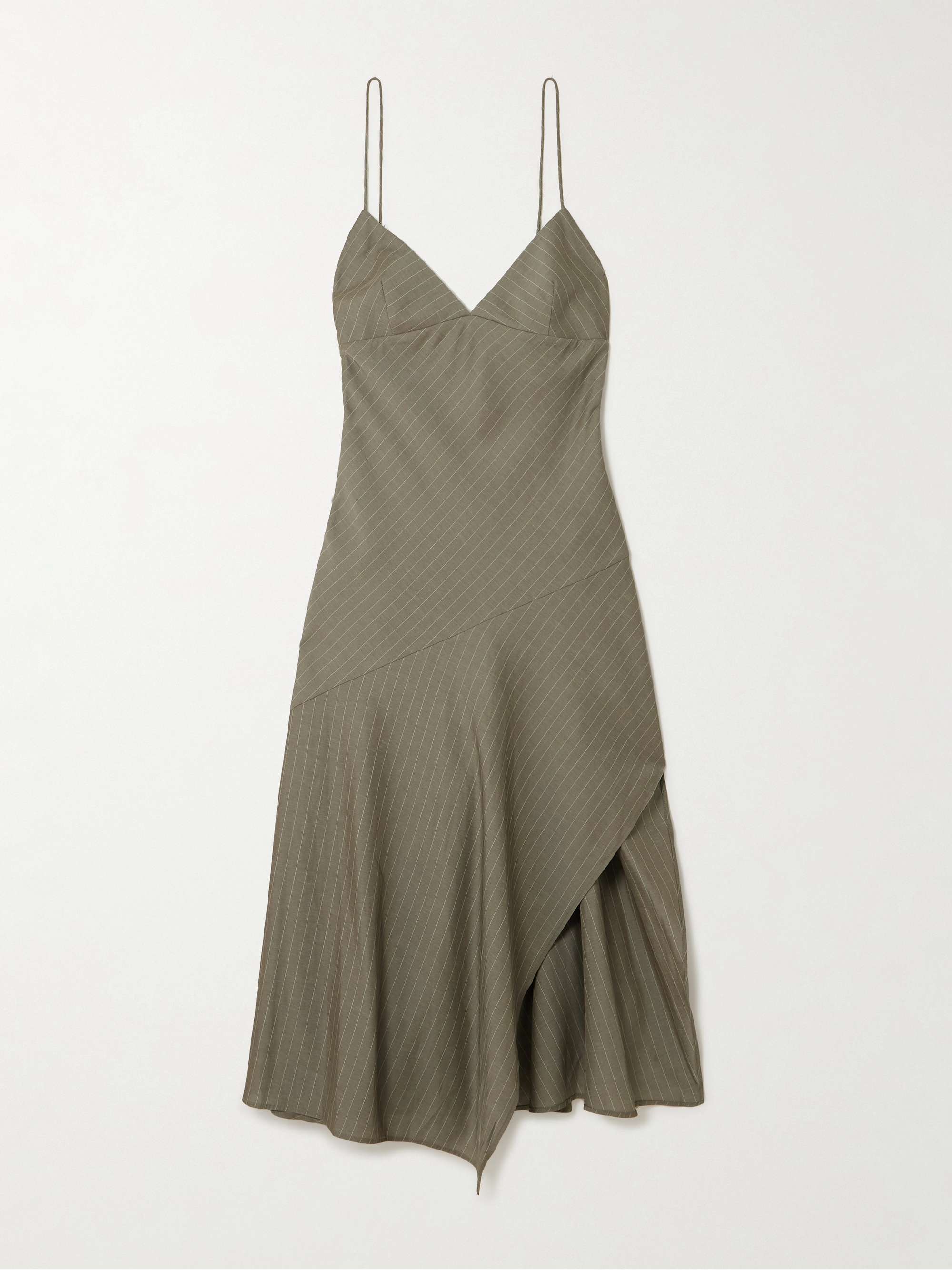 Paneled Asymmetric Pinstriped Cotton-Blend Twill Dress