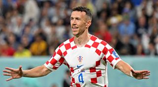 Ivan Perisic celebrates scoring Croatia's first goal during the Qatar 2022 World Cup round of 16 football match between Japan and Croatia at the Al-Janoub Stadium in Al-Wakrah, south of Doha on December 5, 2022.