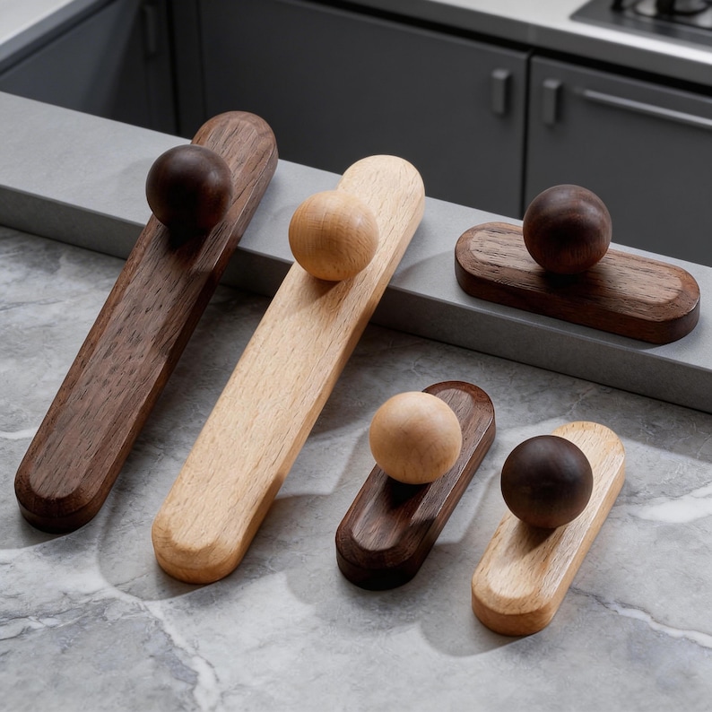 Walnut Cabinet Pull , Wooden Drawer Handle for Dresser