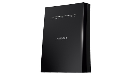 Netgear Nighthawk X6S EX8000 at an angle on a white background