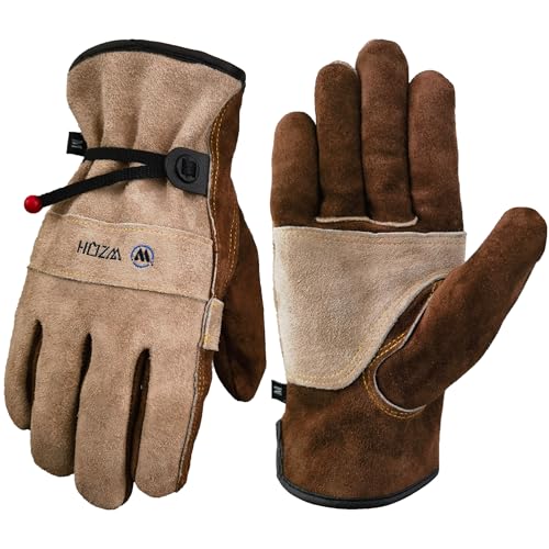 Wzqh Leather Work Gloves for Men or Women.gardening,welding,coffee-Grey L