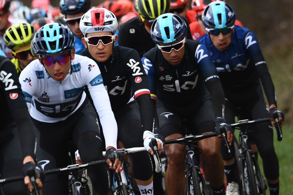 Team Sky with Egan Bernal in the best young rider's jersey
