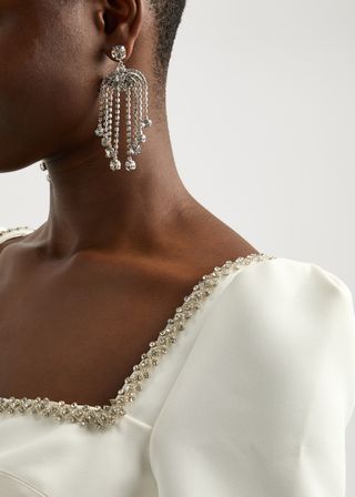 Crystal-Embellished Silver-Plated Drop Earrings