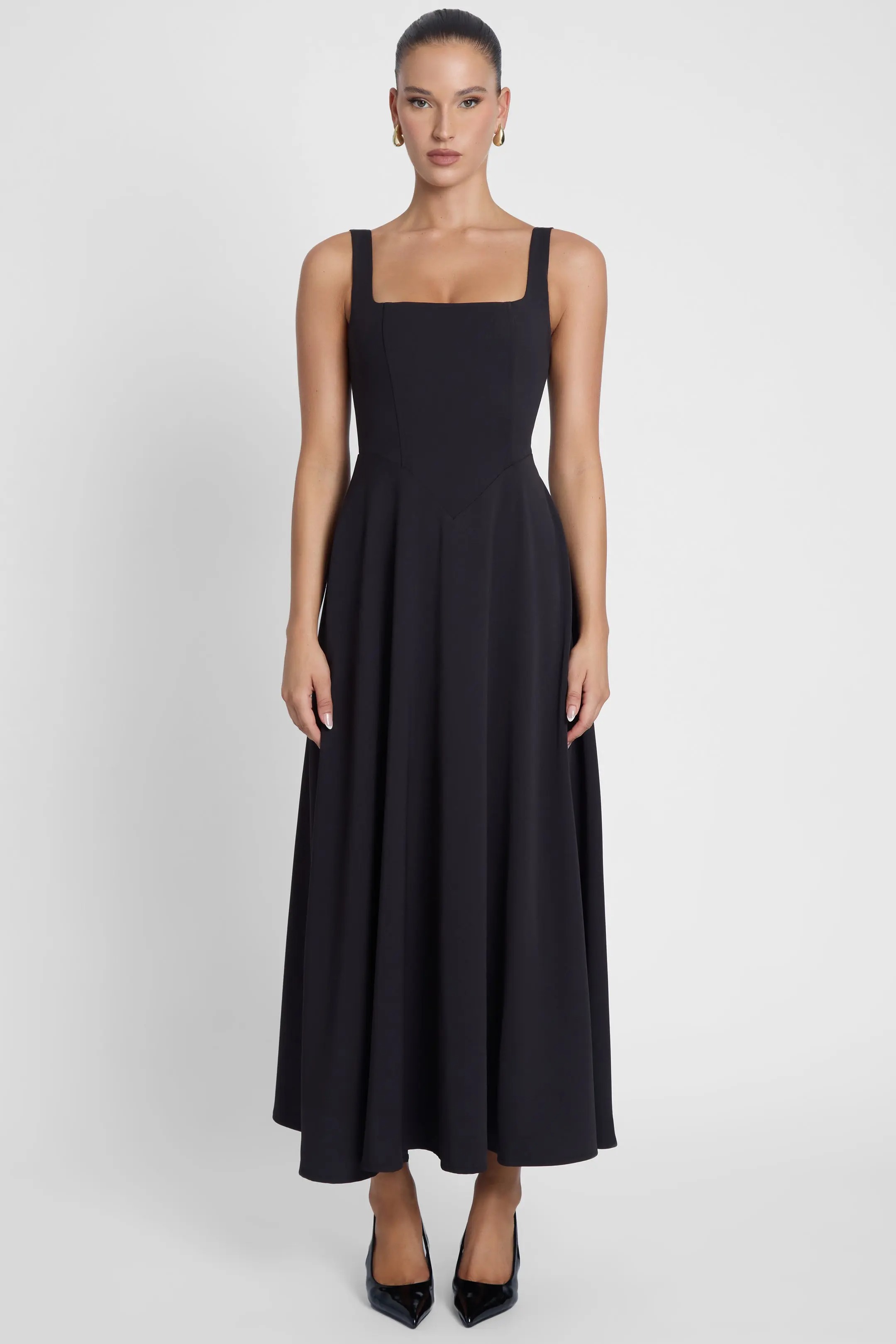 LEAU Serenity Square Neck Corset Midi Dress.