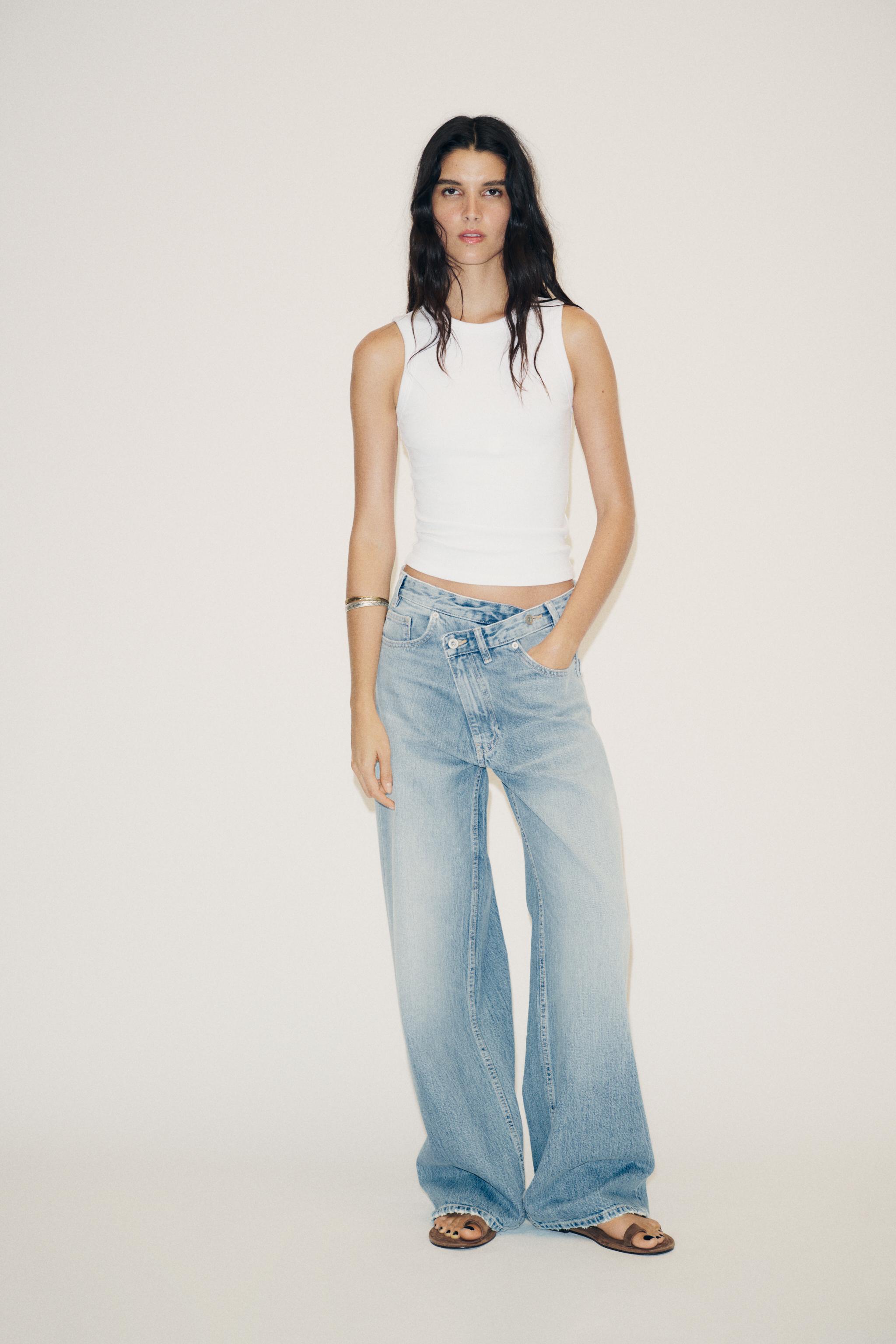 Trf Wide-Leg High-Waist Jeans With Crossover Waist