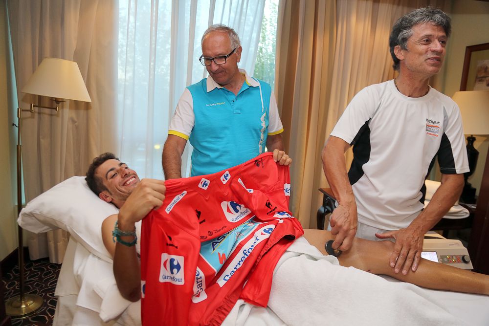 Fabio Aru getting a post-race massage.