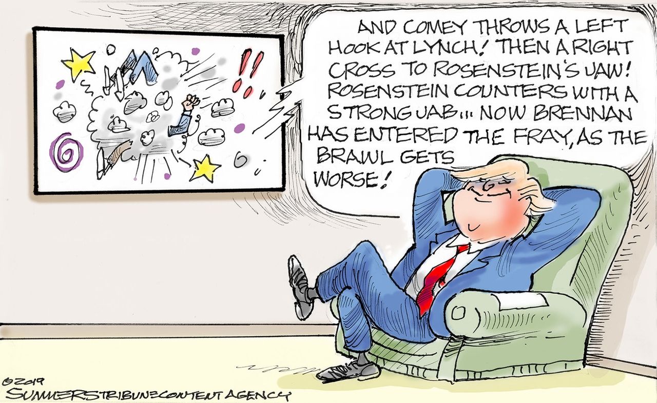 Political Cartoon U.S. Trump Comey Rosenstein Lynch White House Chaos