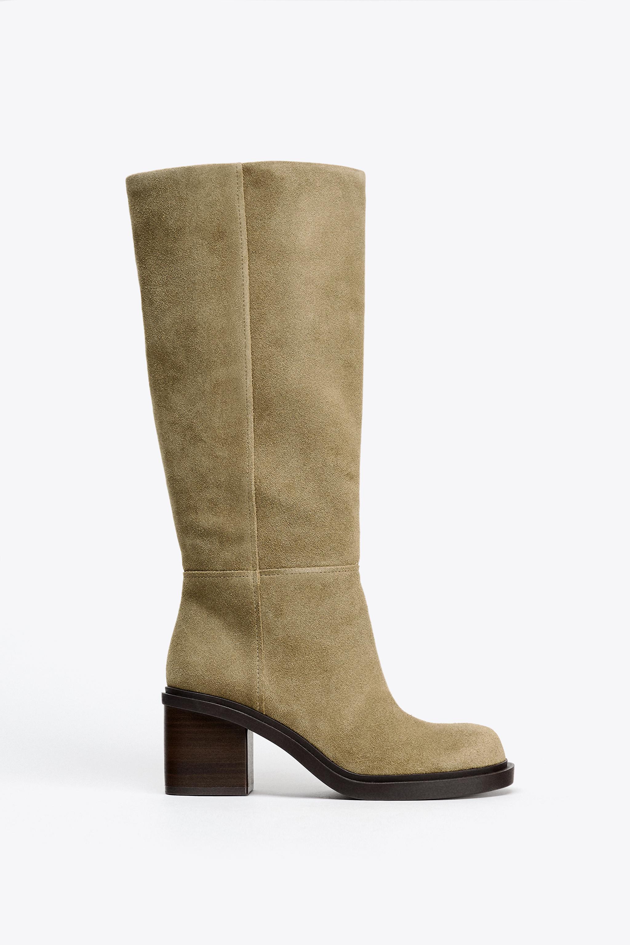 Heeled Suede Knee High Boots