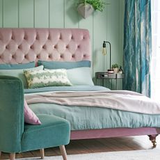 Sage green and teal bedroom