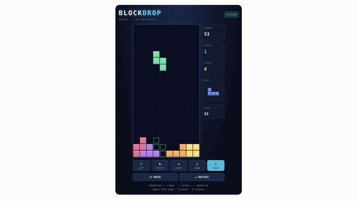 A screenshot of the chatgpt interface showing a tetris game