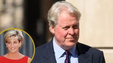 A roundel showing Princess Diana in Harrow in 1997 and a picture of Earl Spencer in 2024