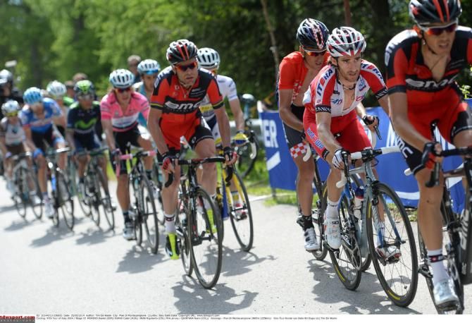 Cadel Evans (BMC Racing) uses his last teammate on the final climb