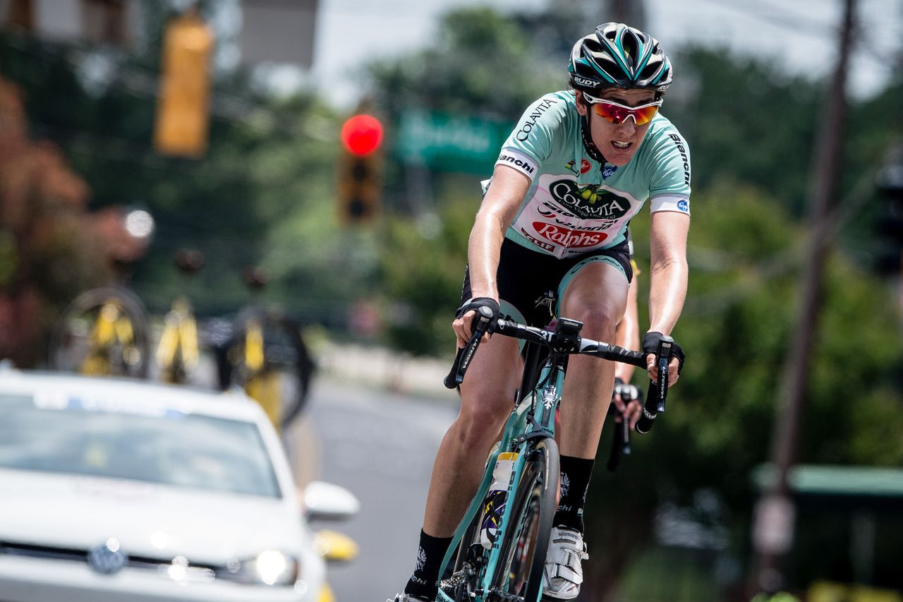 Katherine Donovan (Colavita) sneaks away near the end of the USPRO road race in Winston-Salem.