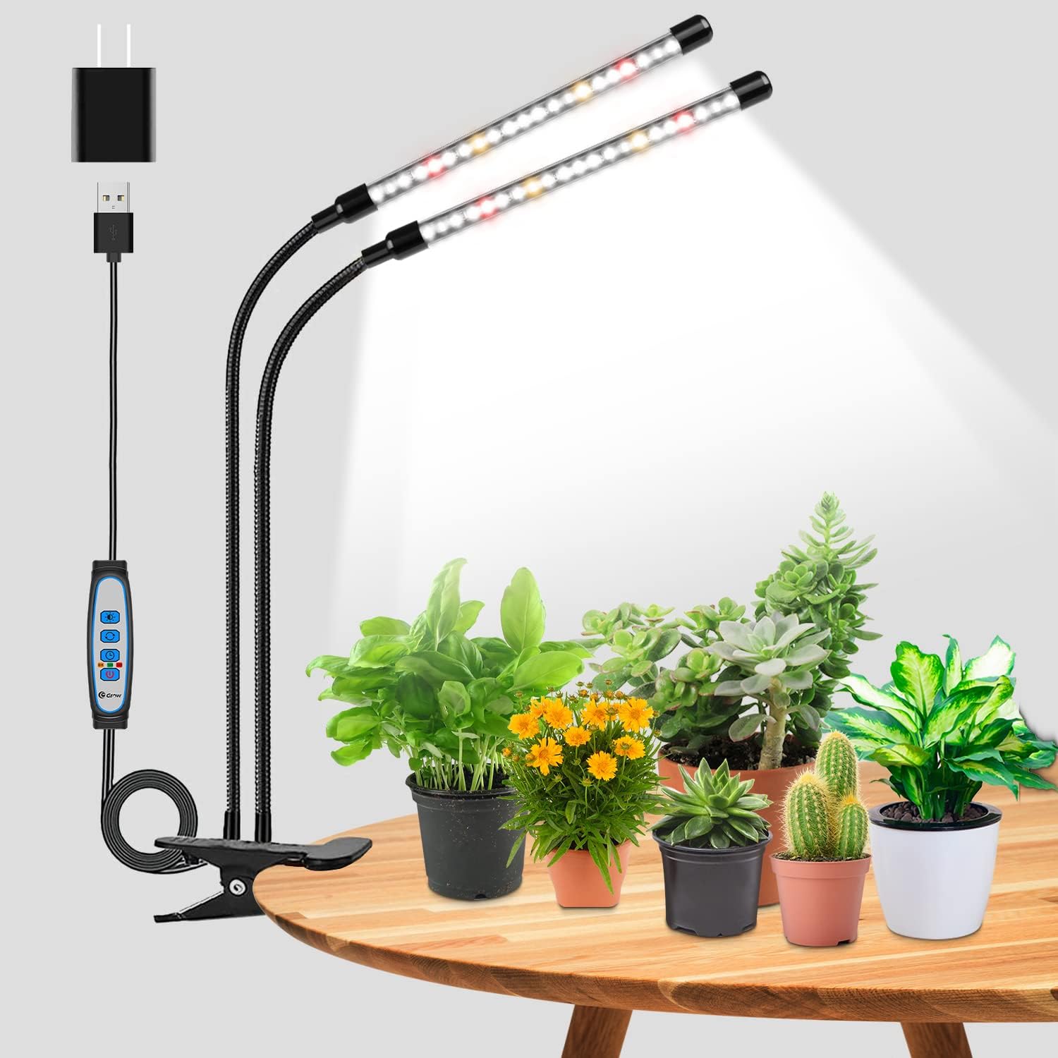 Wolezek Grow Lights for Indoor Plants, Full Spectrum Led Plant Light, 6000k/3000k/660nm 2-Head Growing Lamp With Clip, Auto on &amp;amp; Off Timer 6/12/16h, 3 Modes, 5-Level Dimmable, Use for Indoor Growth