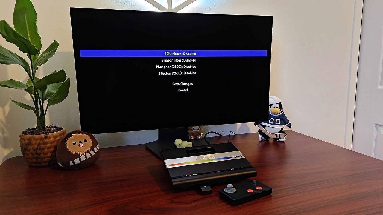 Atari 7800+ connected to monitor with settings menu displayed