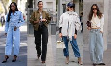 Images of women wearing barrel leg jeans