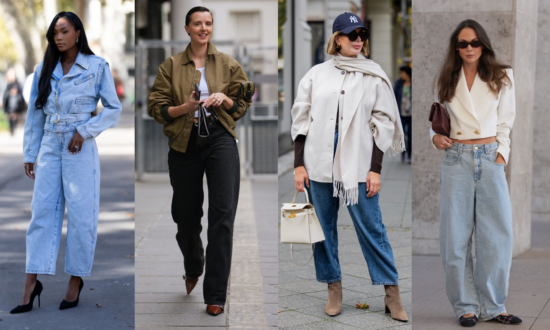 Images of women wearing barrel leg jeans