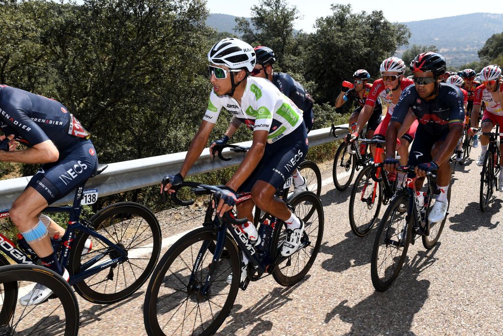 Egan Bernal (Ineos Grenadiers) in the best young rider&#039;s jersey after stage 14 of the Vuelta a Espana