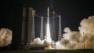 An Arianespace Vega rocket topped with 53 small satellites launches from the Guiana Space Center on Sept. 2, 2020.