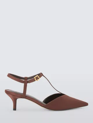 John Lewis Cordelia Satin T-Bar Pointed Kitten Heel Open Court Shoes, Bronze