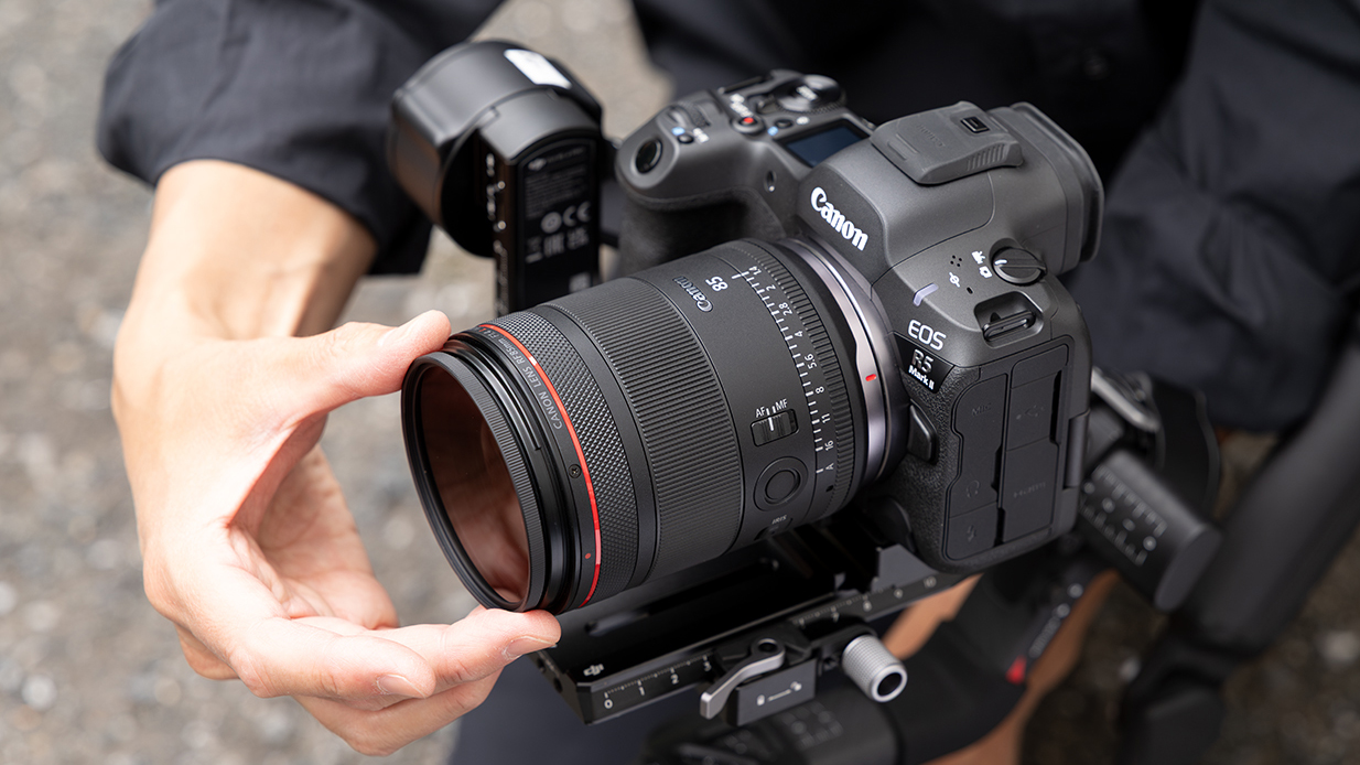 Canon RF 85mm f/1.4L VCM on a Canon EOS R5 Mark II mounted on a gimbal