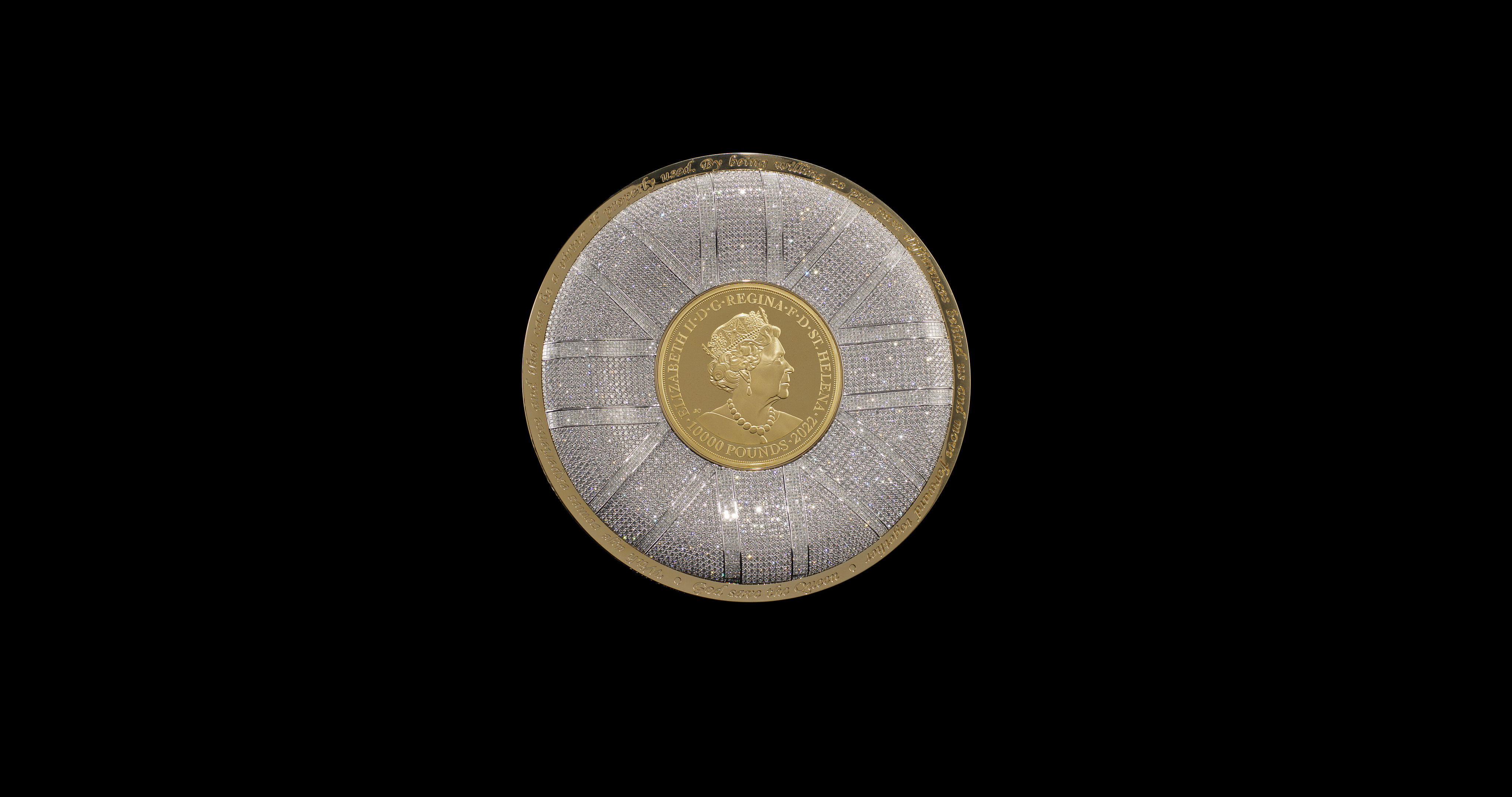 The commemorative coin is covered in diamonds and made out of pure gold