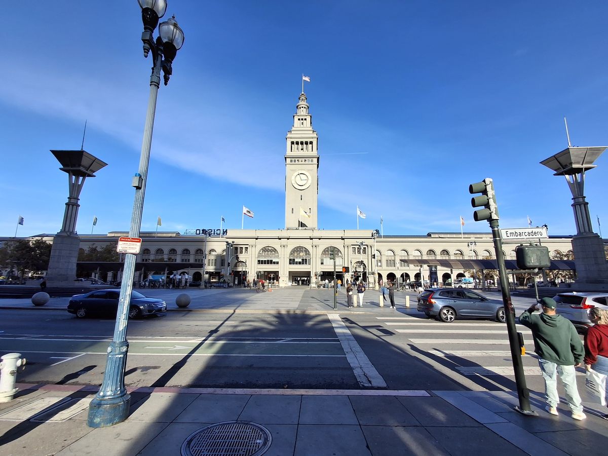 Ultrawide exterior photo of San Francisco ferry building shot by Galaxy A35
