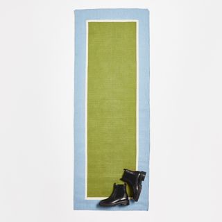 Oliver Bonas Elio Green Bordered Handwoven Cotton Runner Rug