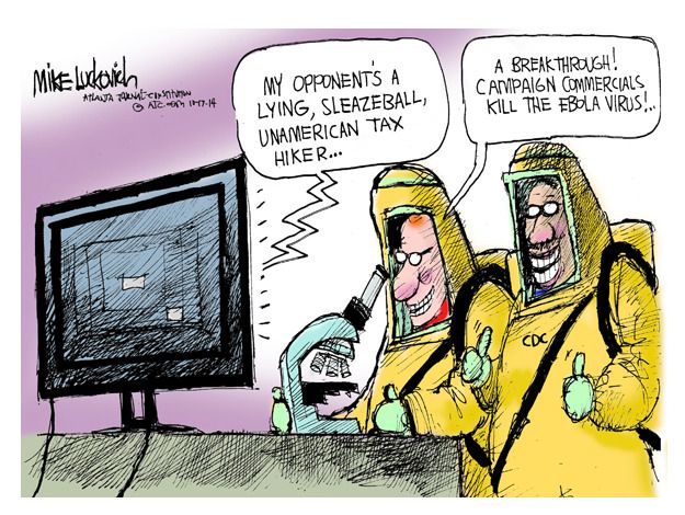 Editorial cartoon CDC Ebola campaign commercial